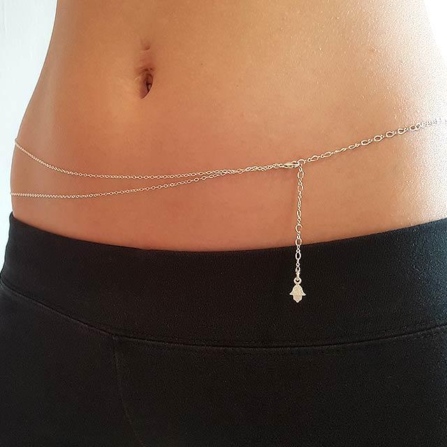 Double Belly Chain - Lucky Me Hamsa | PataPataJewelry