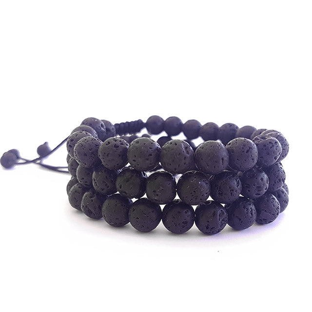 Black Lava Stone Bracelets- Set of 3 | PataPataJewelry