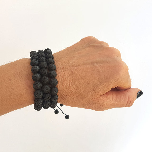 Black Lava Stone Bracelets- Set of 3 | PataPataJewelry