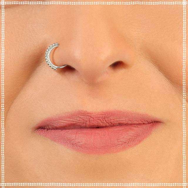 Delicate Floral Circle Silver Nose Pin - Pierced | MohabyGeetanjali
