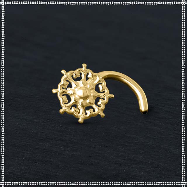 Nose Piercing Stud- 14K Gold Prosperity Mandala | PataPataJewelry